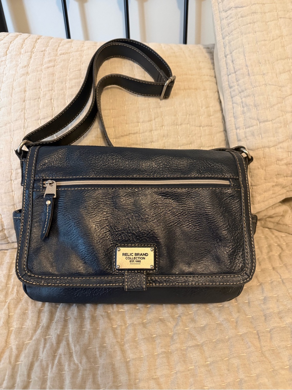 Relic Black Leather Crossbody Bag